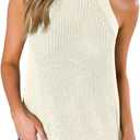SySea Womens Summer Loose Knit Shirts Sleeveless Halter Neck Sweater Tank Tops (Beige, L)