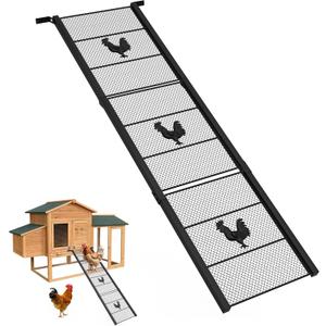 Metal Chicken Coop Ramp, Ladder Length Adjustable for Henhouse, Heavy Duty Coop Ramp for Feet Problem or Cannot Fly Chickens, Waterproof, Non-Slip, Rustproof, Sturdy and Easy to Clean (38.98*11 inch)