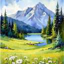 Nature Landscape Paint by Numbers Kit for Adults - DIY Daisy Meadow and Mountain Lake Painting on Canvas 16x20 Inches, Acrylic Paint Set, Suitable for Beginners, Art for Home Decoration or Gifts