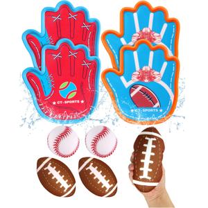 Toss and Catch Ball Game for Kids 3-8, Pool & Beach Ball Game, Outdoor Sports Toy with 4 Soft Sticky Balls & 4 Upgraded Paddles (2 Baseball Style & 2 Football Style), Ages 3-8+