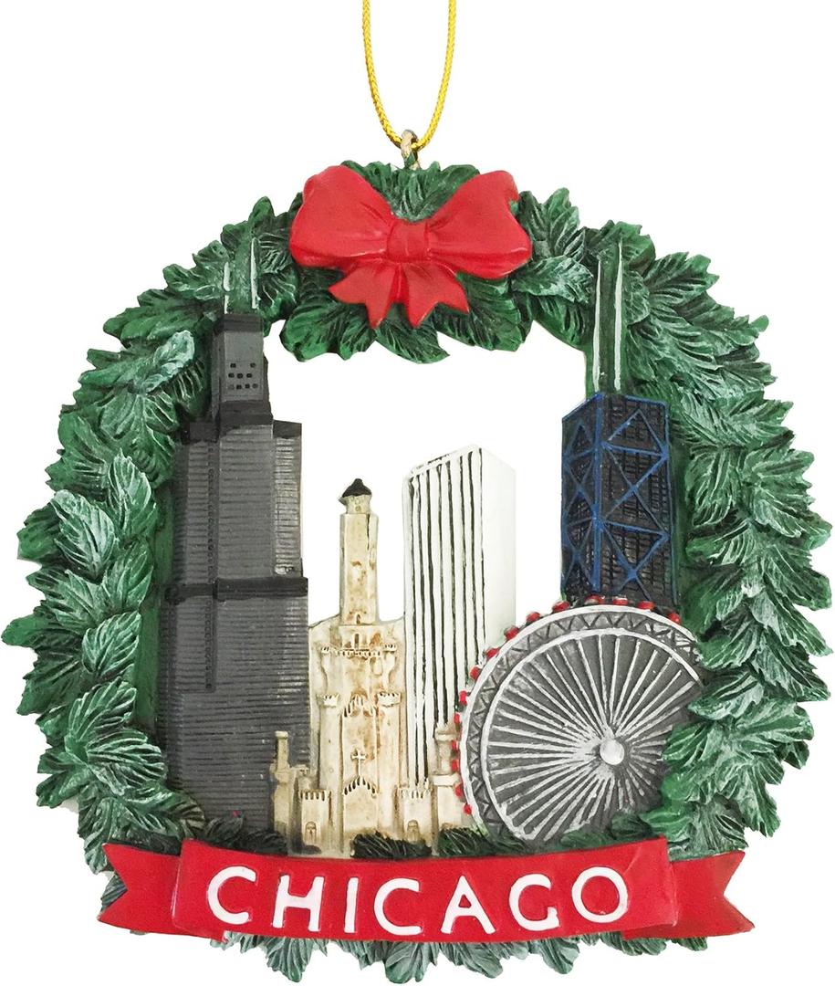 Chicago Wreath Christmas Ornament - Resin