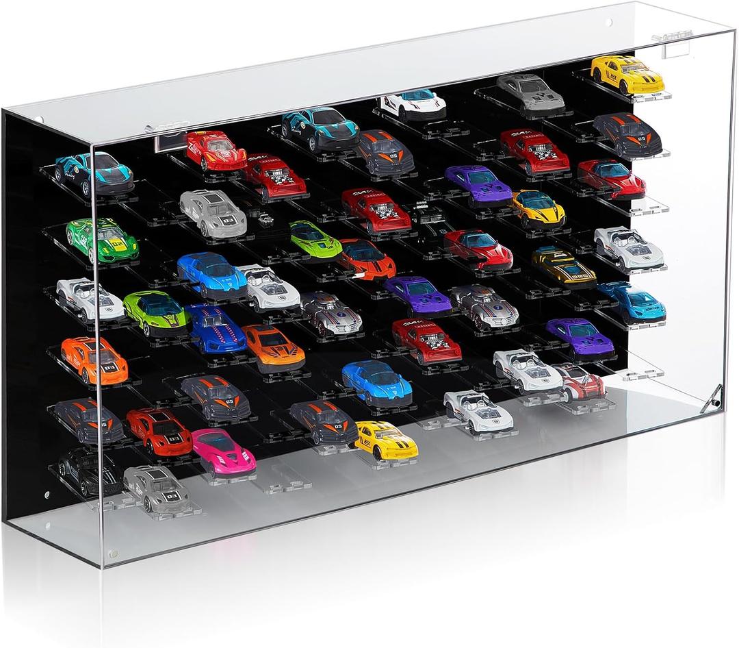 1/64 Diecast Display Case Acrylic Model Car Diecast Display Case Vertical and Wall Mounted 2 in 1 Rack Storage Cabinet Shelf Accommodate to 66 Model Cars (Black, 21.7 x 11.8 x 4.6 Inches)