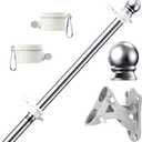 PHITRIC Flag Pole Kit, Tangle Free Spinning Stainless Steel Rustproof Flagpole for 3x5 Sports Fan Outdoor Flags for Outside House (Silver, 5FT, with Bracket)