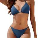 Women's Two Piece Bikini Sets Sexy Halter Ring Swimsuit Triangle String Cheeky Bathing Suit (Small, Space Blue)