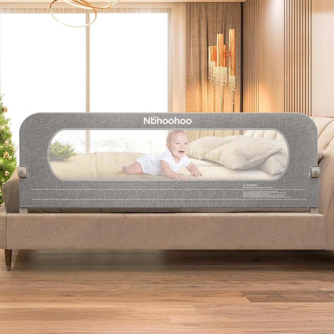 Bed Rail for Toddlers  Swing Down Bed Guard with Double Crossbar Stability, Gap-Free Anti-Pinch Design for Queen & King Size Beds, Quick No-Tool Install (Gray, 71 inch) (Grey)