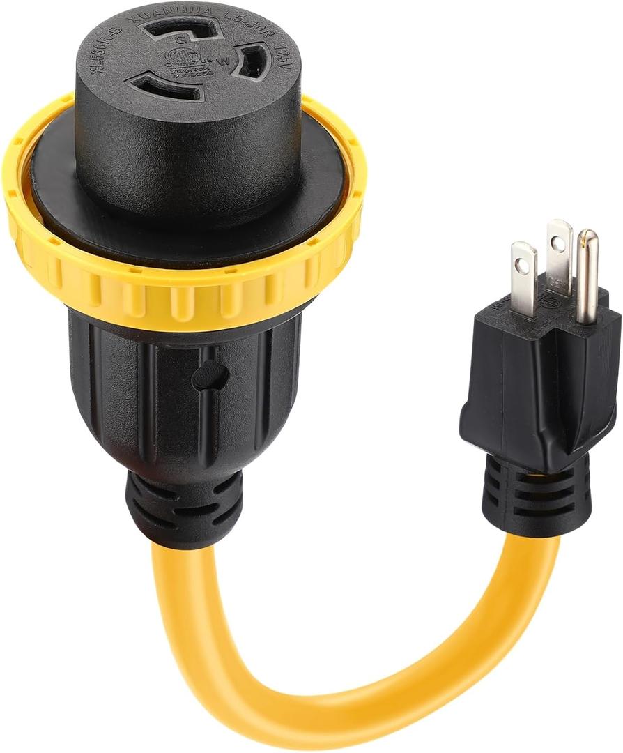 Kanayu 1ft 30 Amp to 15 Amp 110 Volt RV Adapter Cord Compatible with NEMA 5-15P to L5-30R, 3 Prong Locking RV Power Adapter 15A Household Male to 30A RV Female for RV Trailer Camper