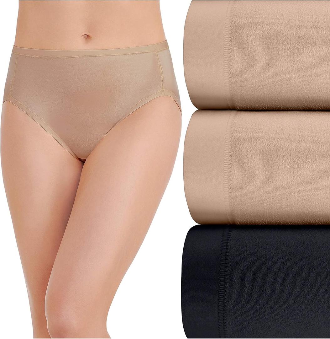 Vanity Fair Women's Body Caress Flexible Fit Panties (9, Hi Cut - 3 Pack - Neutral/Neutral/Black) 2XL