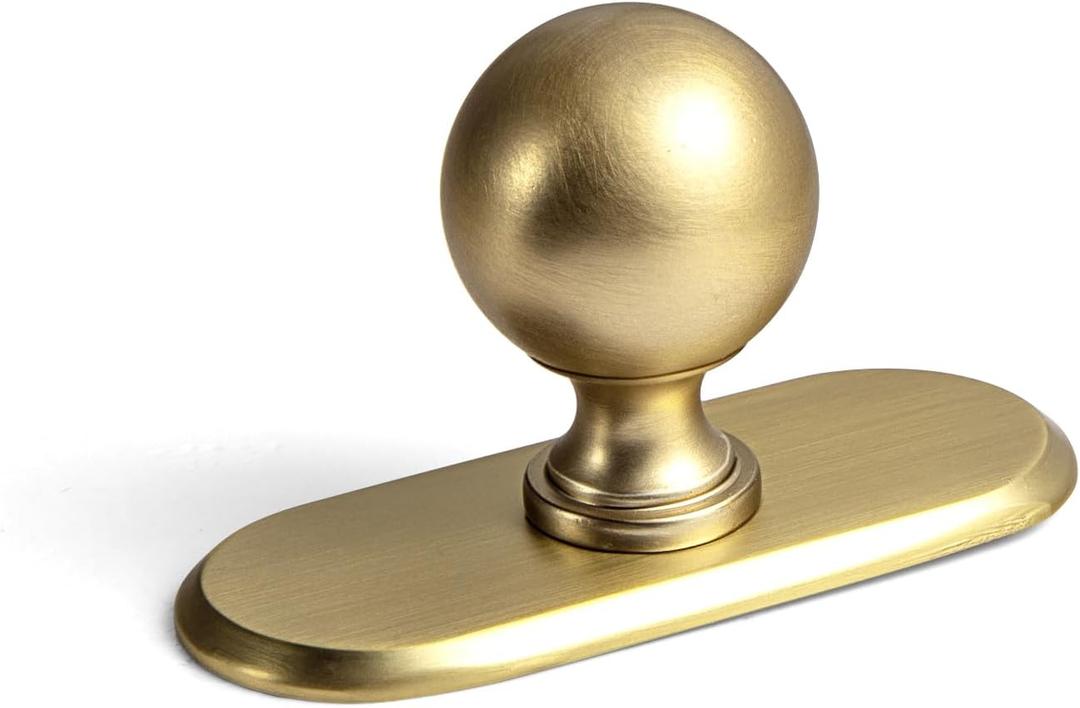 Goo-Ki 6 Pack Zinc Alloy Drawer Knobs with Oval Backplate-0.94 Inch (24mm) Dia Brushed Gold Cabinet Knob in Modern Style