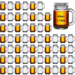 12 Pcs Mini Mason Jar with Handles,1.7oz/50ml,Premium Shot Glasses with Leakproof Lids for Drink,Dessert,Condiments,Jams,Candle,Craft (12)