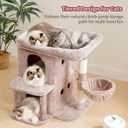 Heybly Cat Tree, 25.6-inch Cat Tower with Spacious Top Perch for Large Cats, Stair-Style Cat House Furniture with Dual-Layer Condos, Sisal Scratching Posts, Cozy Basket & Pompom, Muchroom HCT204SMU
