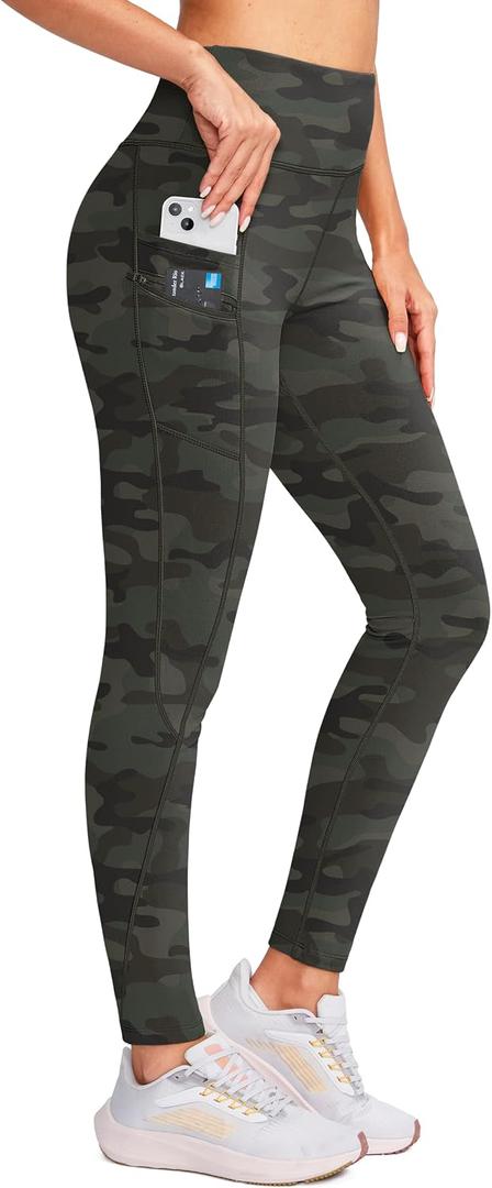 G Gradual Women's Fleece Lined Winter Leggings with Pockets Water Resistant High Waisted Thermal Warm Pants Running Hiking (Green, S)