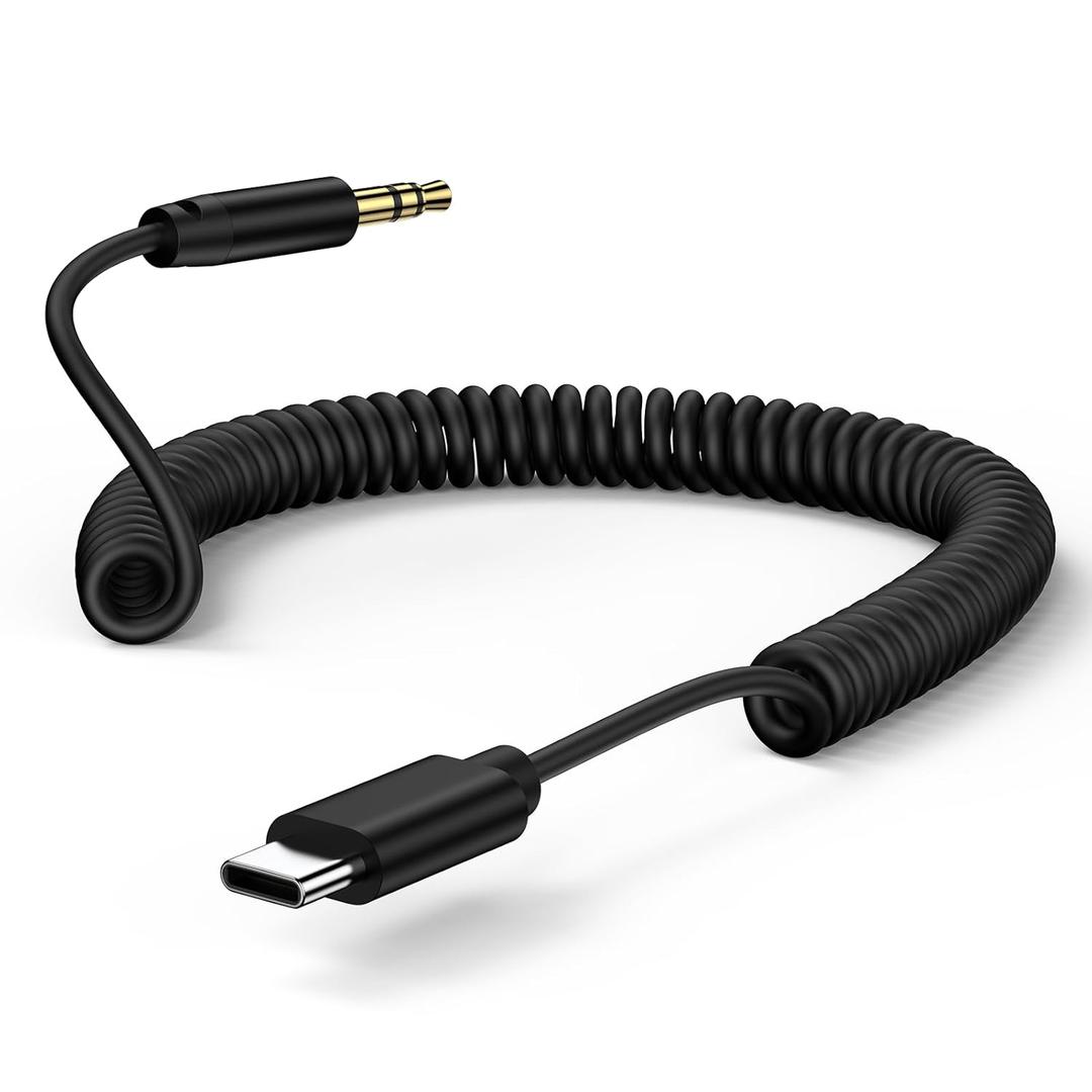 6ft USB C to 3.5mm Audio Aux Jack Cable for Samsung Galaxy S25 Ultra S24 S23 A35 A56 A16 A14, Type C to 3.5mm Headphone Stereo Cord Car AUX Male Coiled Cable for iPhone 16e, Pixel 9pro 8a 7, iPad Pro