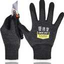 Level 5 Cut Resistant Gloves Cru553, 3D-Comfort Stretchy Fit, Power Grip, Professional Grade, Thin, Touch-Screen Compatible, Durable, Machine Washable; Black Gray S (7) 1 Pair