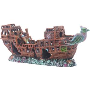 Little Aquarium Shipwreck Sunken Pirate Ship War Boat Fish Tank Decorations for Betta (Medium)