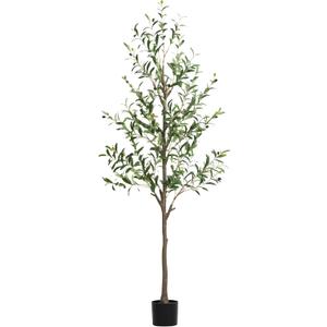 Olive Tree Artificial Indoor, 6 FT Faux Olive Trees with Planter, Fake Tall Plants with Natural Trunk and Lifelike Fruits for Home Office Decor(1, 6FT)