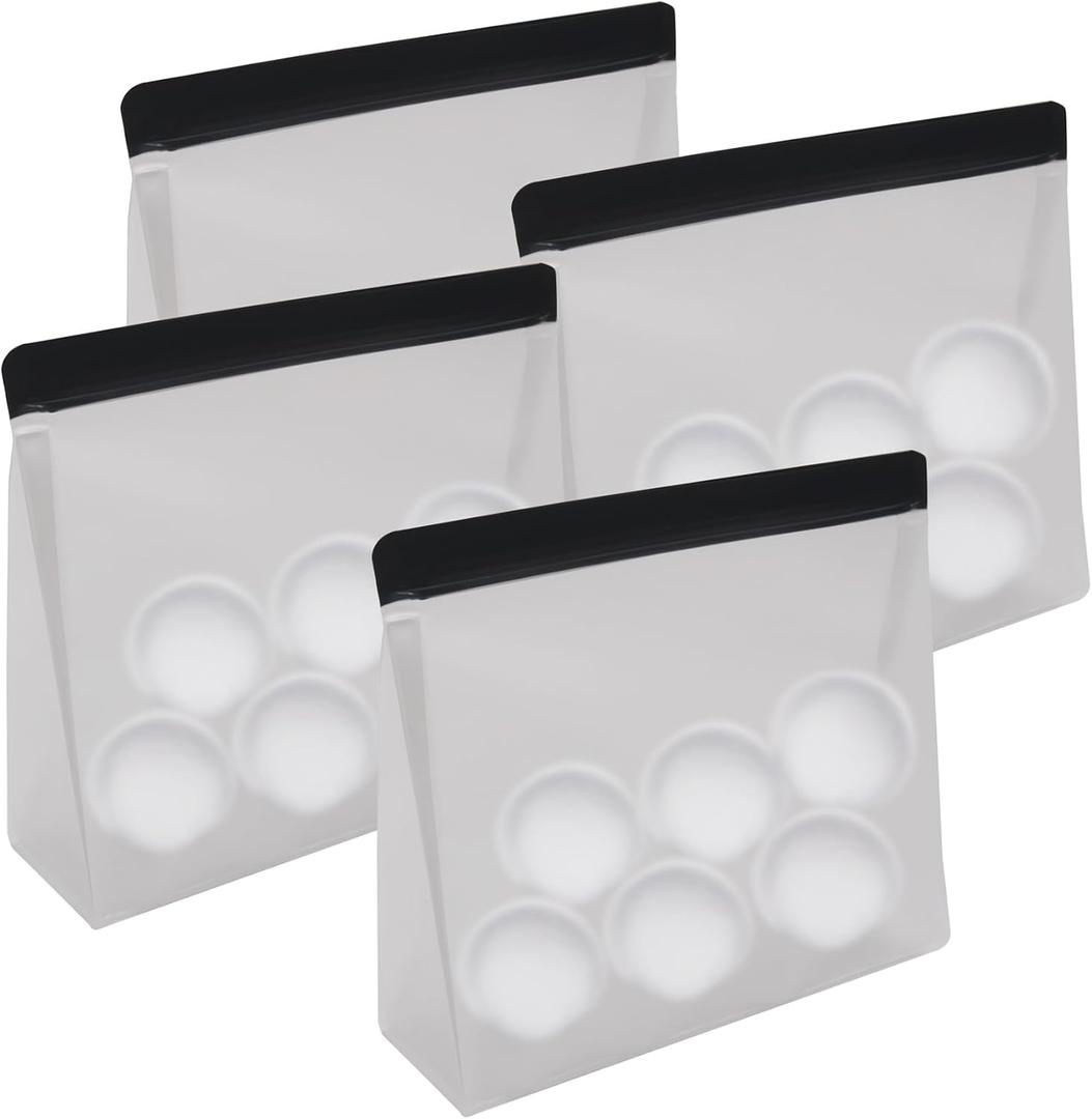 4 Pack Reusable Ice Storage Bags,Leak Proof Ice Bags With Secure Zip Close Design,Bpa-Free Ice-Bags,Free Lunch Bag,Durable Ice Bag,Freezer Storage Bag for Ice and Food Storage (Black 4 Pack)