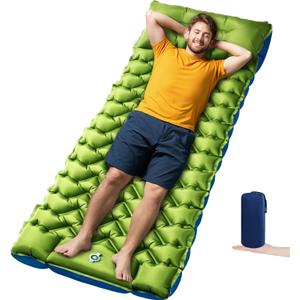 Camping Sleeping Pad, 4in Thick Ultralight Inflatable Camping Mat with Pillow, Built-in Foot Pump Sleeping Mat, Wide Compact Camping Pad for Travel Tent Hiking Backpacking Trip Car Camp Gear (Green+blue) Camping Sleeping Pad, 4in Thick Ultralight Inflatable Camping Mat with Pillow, Built-in Foot Pump Sleeping Mat, Wide Compact Camping Pad for Travel Tent Hiking Backpacking Trip Car Camp Gear (Green+blue)