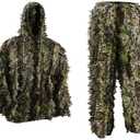 PELLOR Outdoor Camo Ghillie Suits, 3D Leafy Hooded Hunting Airsoft Camouflage Gillies Suits for Kids & Adults (Height 5.9-6.2 ft, Green)