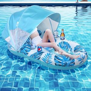 Pool Floats Thick Durable, Extra Large Pool Float with Canopy UPF50+, Fast Inflation, Cup Holder & Foot Rest - Pool Floats Adult for Swimming Pool, Beach Party Toys (blue1)