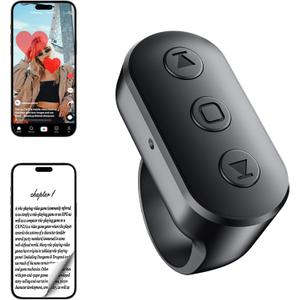 Scrolling Ring Remote for TikTok YouTube Instagram Shorts Video, Scroller Page Turner Clicker for Kindle APP Compatible with iPhone iPad Android Phone, Remote Shutter Control for Phone Camera (Black)