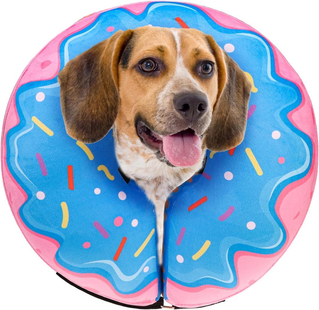 SCENEREAL Dog Cone Alternative After Surgery Donut Collar, Soft Pet Recovery Pillow Collar for Medium Large Dogs, Inflatable Adjustable Neck Collars to Prevent Licking, Donut M