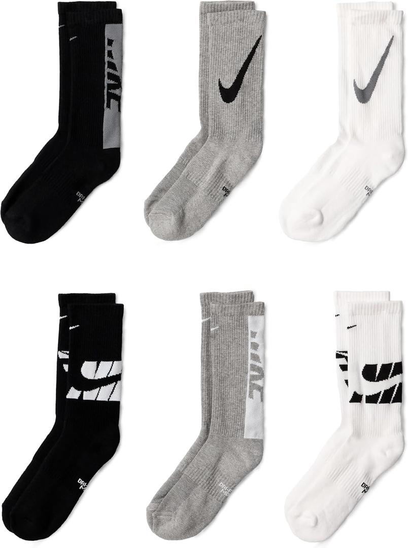 Nike Unisex Kids' Everyday Cushioned Crew Socks (6-Pack) | Boys and Girls, M