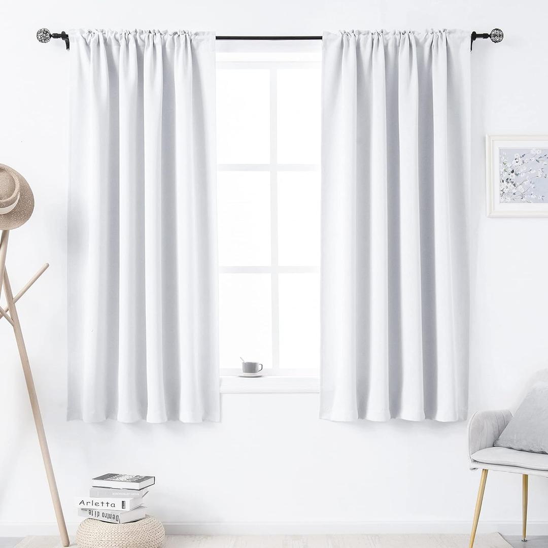 DUALIFE Pure White Room Darkening Curtains for Bedroom Small Windows - 45 Inch Length Rod Pocket Thermal Insulated Block Out Soundproof Curtains for Living Room Set of 2 Panels (White 42x45 Inch) (42"W x 45"L (Pack of 2))