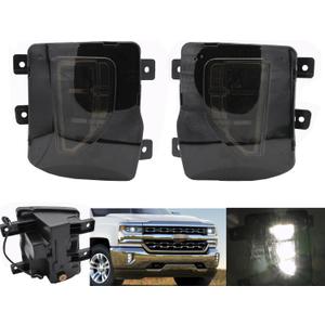 Pair LED Fog Lights Compatible with Chevy Silverado 1500 2016 2017 2018 | OEM Bumper Driving Fog lamp Kit | Replace #GM2592315,GM2593315,84000614,84000613 (Tawny Lens)
