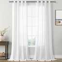 Linen Sheer White Curtains 102 inches Long for Living Room Light Filtering Privacy Thick Sheer Curtain Drapes Modern Elegant Cotton Textured Grommet White Gauze Window Curtains 102 Length Muslin Look
