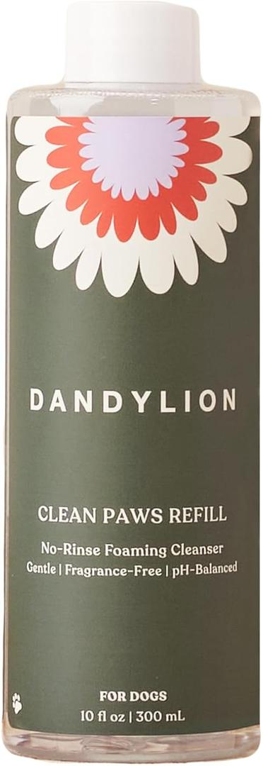 Dandylion Clean Paws Refill | No-Rinse Dog Paw Cleaner & Dog Paw Washer | Fragrance-Free, pH Balanced Foaming Cleanser with Silicone Bristle Brush | Designed for All Breeds & Sizes | 10 fl oz