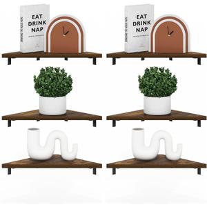 Furinno Rossi Triangle Corner Floating Shelves, Wall Mount Display Shelf, Amber Pine, Set of 3 (Pack of 2)