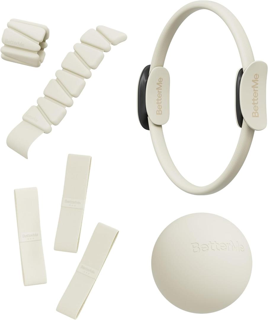 BetterMe Bubble Butt Kit – Pilates Ring, Weight Bands, Soft Ball & Loop Bands – Glute Training Pilates Kit for Women – Home Workout Pilates Equipment Set