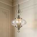 Brushed Nickel Pendant Light 11.8'' Wide 23.6'' High Modern Glass Pendant Light for Dining Room, Kitchen Island Adjustable Height