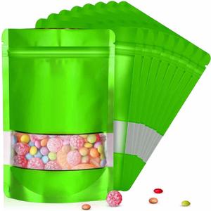 5.5"x7.8" 120pcs Mylar Bags for Food Storage,Smell Proof Bag with Matte Window Resealable Food Storage Bags for Small Business, Stand-up Foil Pouch Packaging Freeze Dried Candy BagGreen