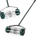 18-Inch Spike Rolling Lawn Aerator for Grass. Heavy Duty Manual Push Aerator Lawn Tool,Soil Health for Garden&Yard Tool(Green)
