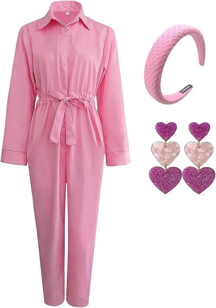 MYUPDALIN Ladies' Pink Jumpsuit Halloween Costume, Cheerleader Outfit Party Suit Adult Costumes (Small)