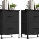 SONGMICS BELLAH Collection - Dressers for Bedroom, Chest of Drawers, Nightstands, 2 Drawers, Storage Organizer Unit, Closet, Entryway, Set of 2, Modern, Ink Black and Ebony Black ULGS112BH02S