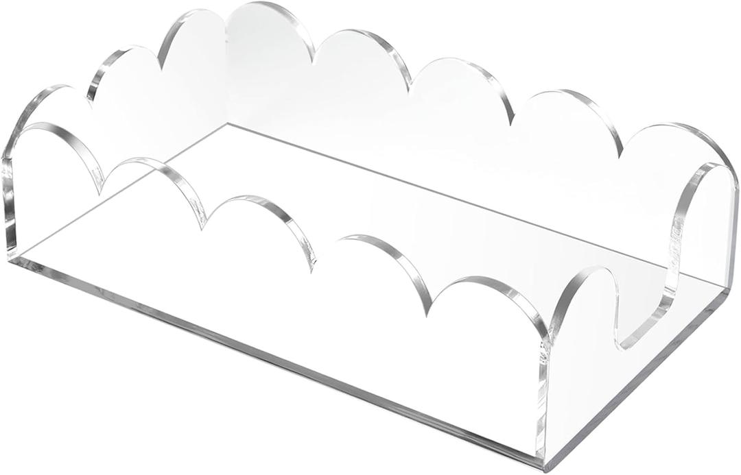 Acrylic Napkin Holder for Bathroom, Sleek Scalloped Design Guest Towel Holder, Disposable Holder Hand Towel Tray for Parties, Weddings, Party, Hotel, Restaurant and Kitchen 5 x 9 Inch 1 pcs