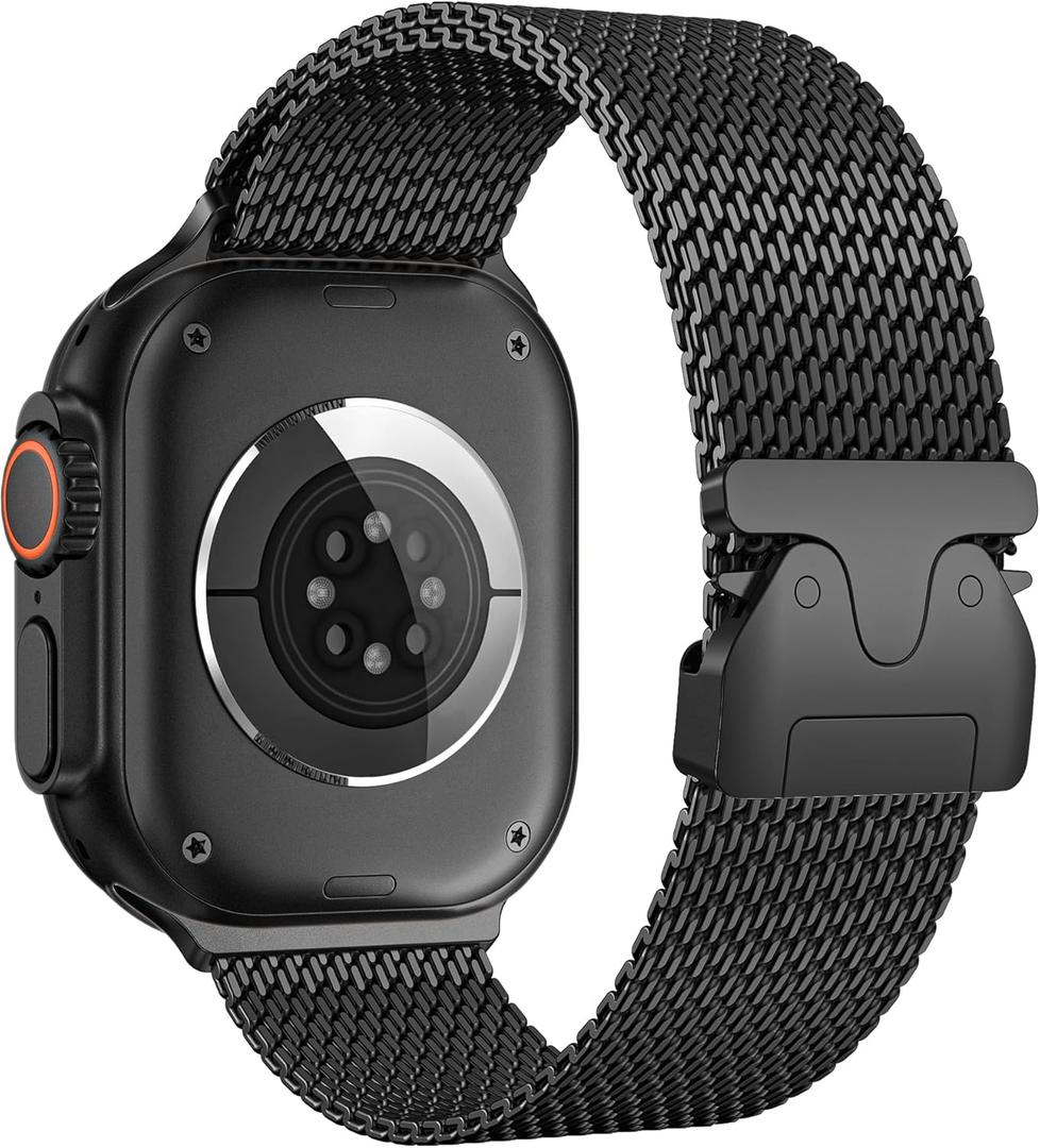 Milanese Mesh Loop Compatible with Apple Watch Bands 49mm 46mm 45mm 44mm 42mm for Men Women, Stainless Steel Mesh Loop with Parachute-style Buckle for iWatch Ultra 2 Series 10 9 8 7 6 SE 5 4 3 (44mm/45mm/46mm/49mm/(42mm Series 3 2 1), Black)