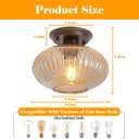 Semi Flush Mount Ceiling Light, Black Vintage Kitchen Ceiling Lights, Amber Striped Glass Close to Ceiling Light Fixtures for Living Room, Hallway, Bedroom