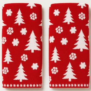 Peryiter 2 Pcs Christmas Hand Towels Red Christmas Tree Towels for Bathroom 100% Cotton Highly Absorbent Soft Decorative Kitchen Washcloths for Holiday Xmas Gift Bath Home Decor, 29 x 13 Inch