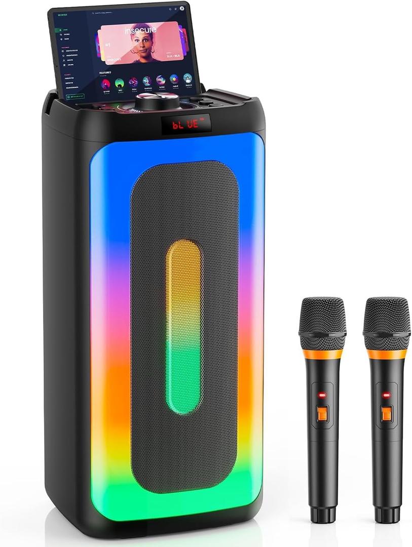 Karaoke Machine with 2 Wireless Microphones, Portable Bluetooth Karaoke Speaker for Adults & Kids, PA System Speaker for Gatherings,Home Party,Outdoor,Camping, Support USB/TF Card/AUX in