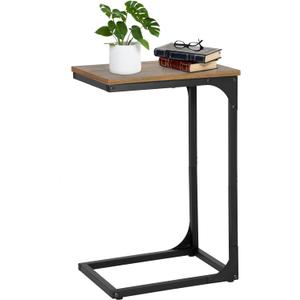 PayLessHere C-Shaped End Table Couch Table That Slide Under Small Side Tables for Sofa and Bed Large Desktop TV Tray for Living Room,Bedroom, Bedside,Small Space,Home Office,Brown