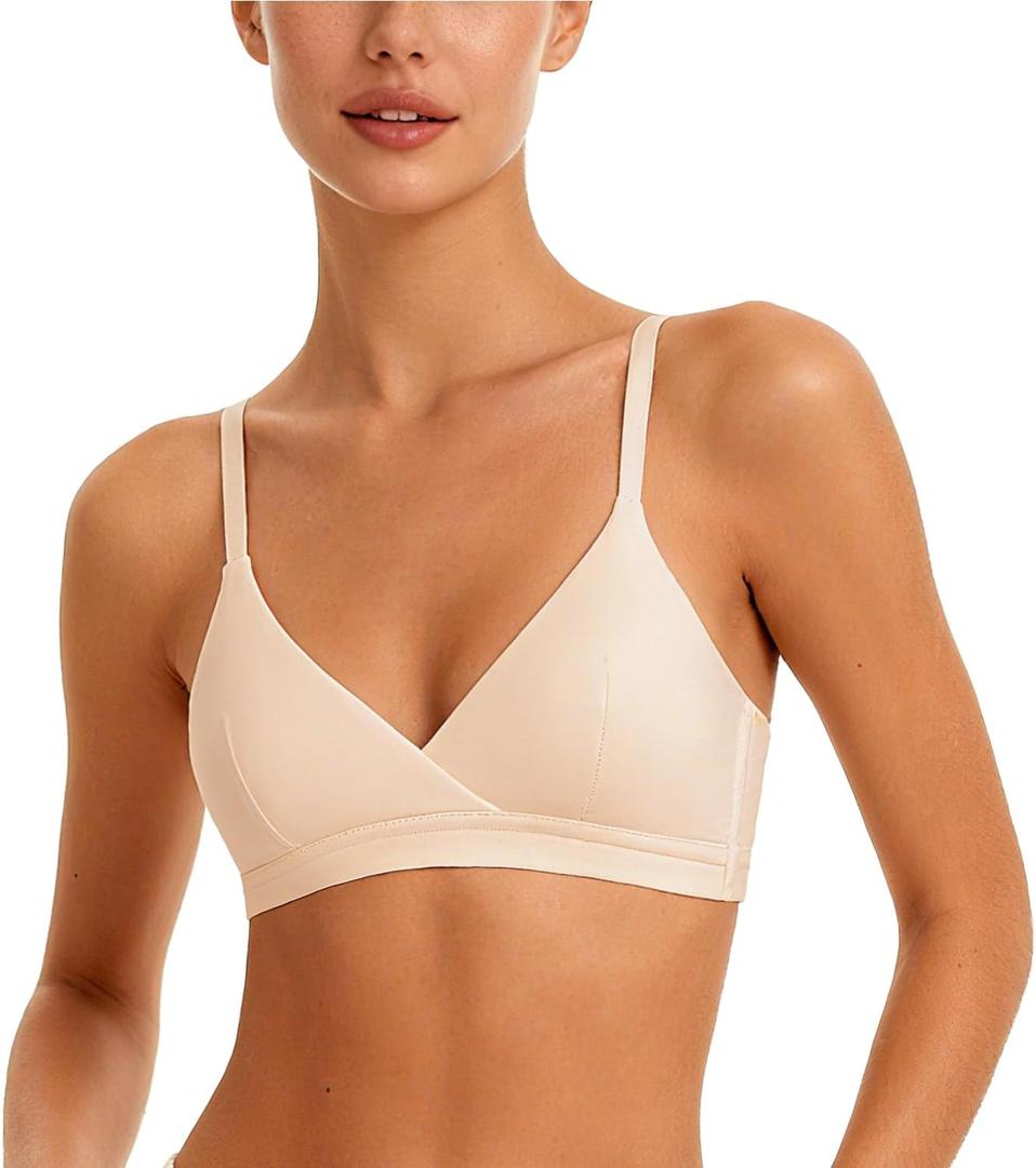 Modal Cotton Bra Chest-Wireless Thin Padded Breathable Comfortable Bras for Everyday Triangle Bralette for AAA-B Cup (L)