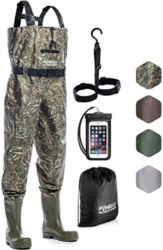 Foxelli Chest Waders – Waterproof 2-ply Nylon/PVC Camo Hunting Fishing Waders for Men and Women with Boots, Size 12