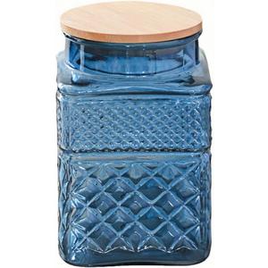 Square Glass Canister, 61oz Candy Jar with Lid, Glass Food Storage Containers for Ground Coffee, Tea, Sugar, Decorative Mason Jar Cookie Jars (Blue)