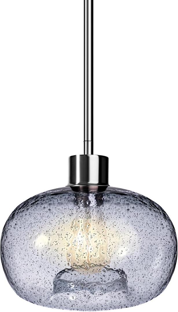 1-Pendant Lights Kitchen Island, Hand Blown Glass Blue Marble Bubbles Pendant Light Fixtures, Metal Light Fixtures Rod Ceiling Ceiling Lighting for Kitchen Island Dining Room Bar