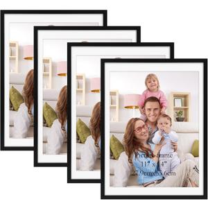 Giftgarden Black 12x16 Picture Frames Set of 4, Matted to 11x14 Picture with Mat or 16x12 Artwork Without Mat, Wall or Tabletop Display