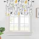 Floral Kitchen Valance Curtains Watercolor Flower Leaves Window Valances Yellow and Gray Floral Kitchen Curtains, Rod Pocket Small Window Treatment Valance for Bathroom Basement, 52 x 18 Inches