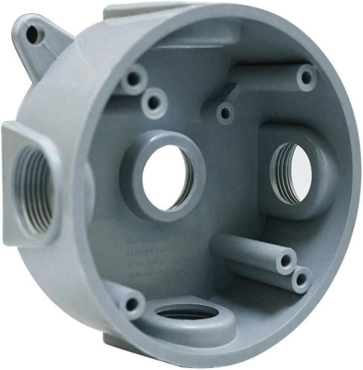 Round Electrical Outlet Box, Weatherproof 5 Hole-1/2 or 3/4 in Electrical Outlet Box, UL Listed, PVC No Cover Junction Box, Gray
